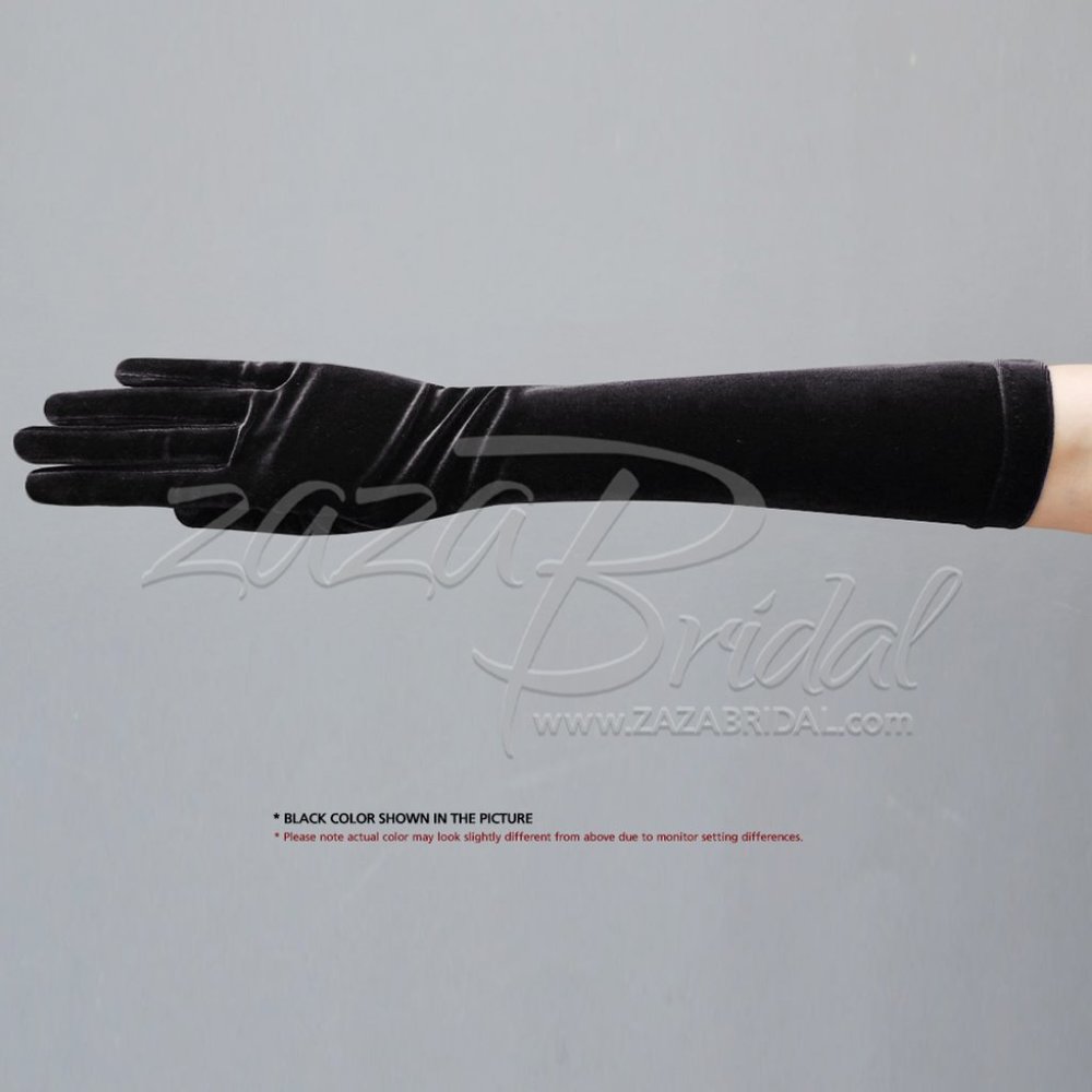 15.5″ Long Stretch Velvet Gloves Slip-On Below-The-Elbow Length 8BL